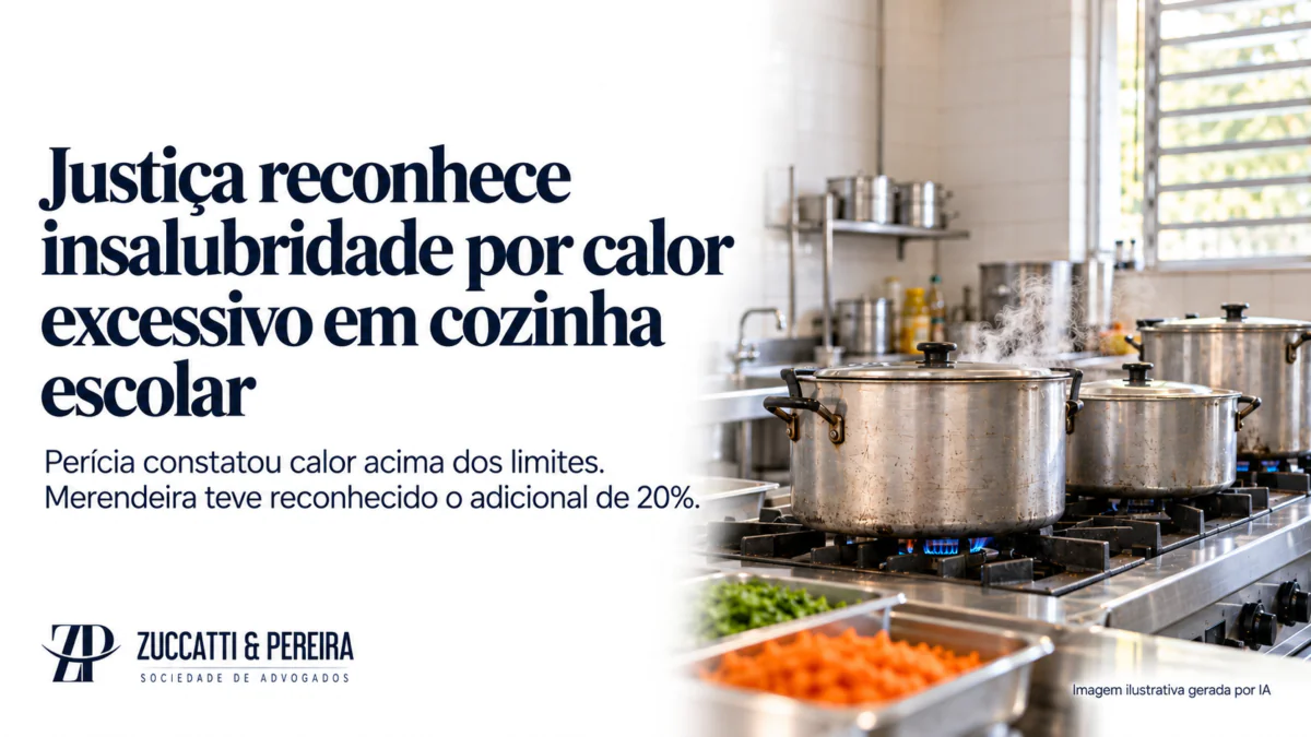 Insalubridade por calor: cena ilustrativa de panelas em fogão industrial de cozinha escolar.