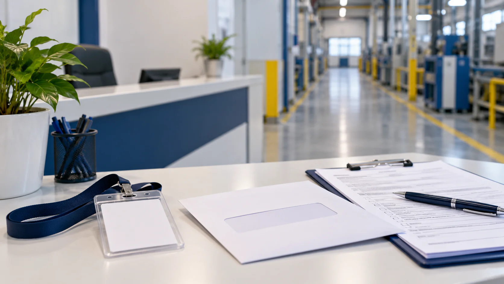 Crachá, formulário de retorno e envelope em imagem ilustrativa sobre justa causa por abandono de emprego