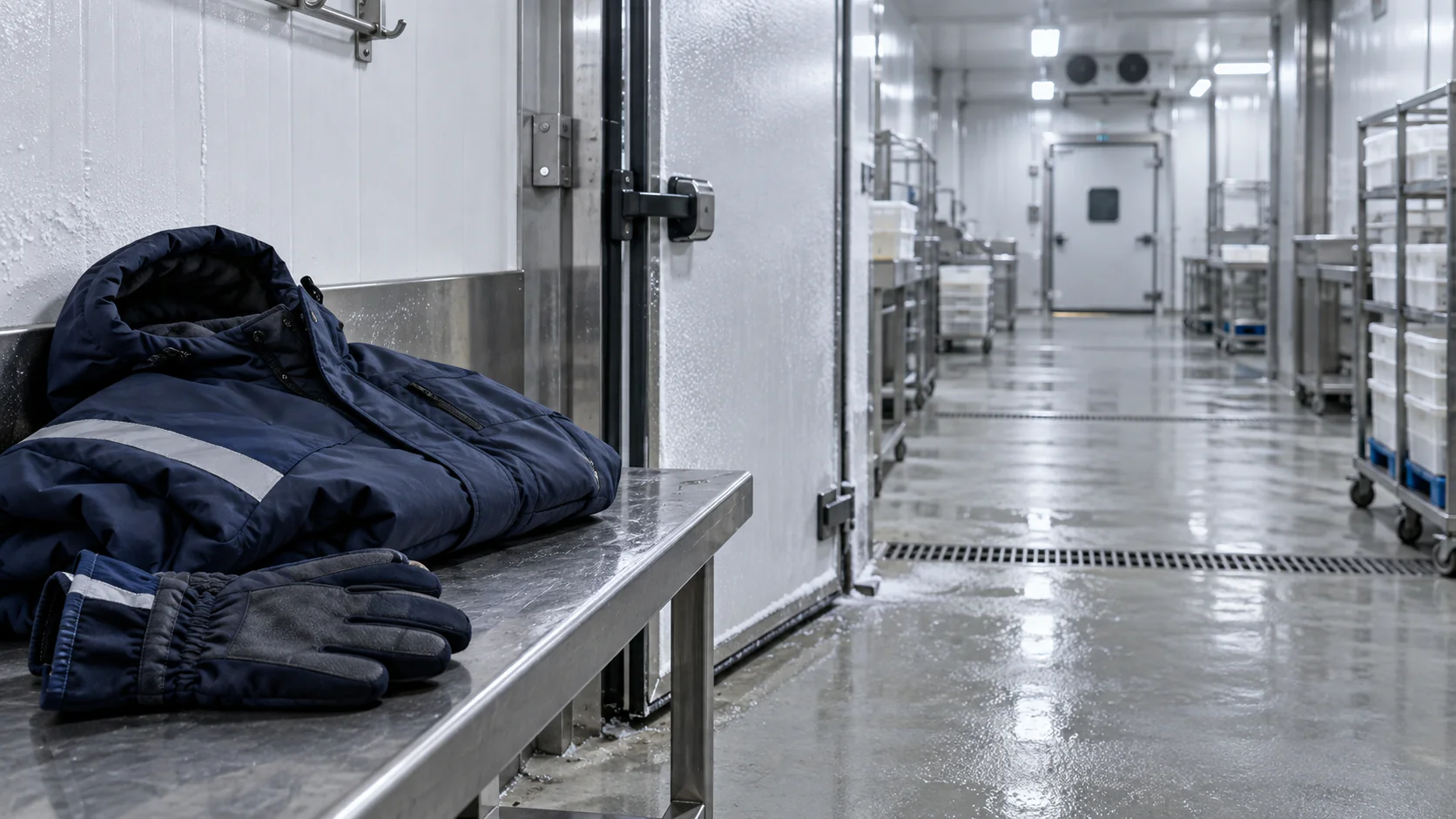 Roupas térmicas e luvas em ambiente refrigerado, imagem ilustrativa de adicional de insalubridade