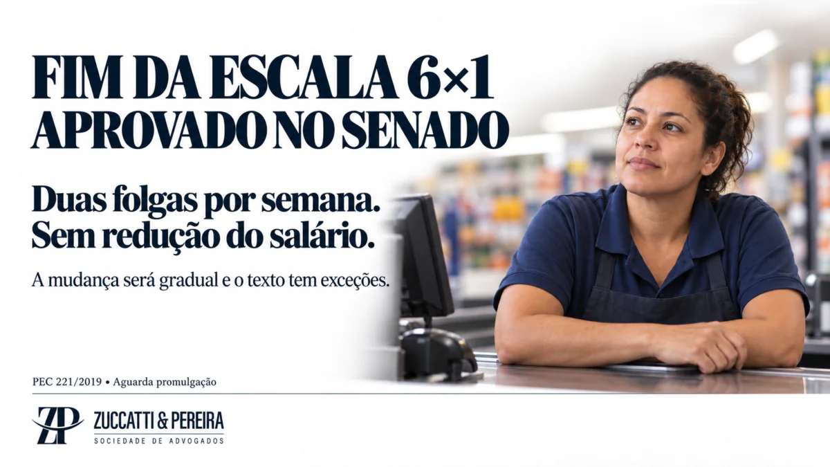 Fim da escala 6x1 aprovado no Senado, com duas folgas e salário mantido.