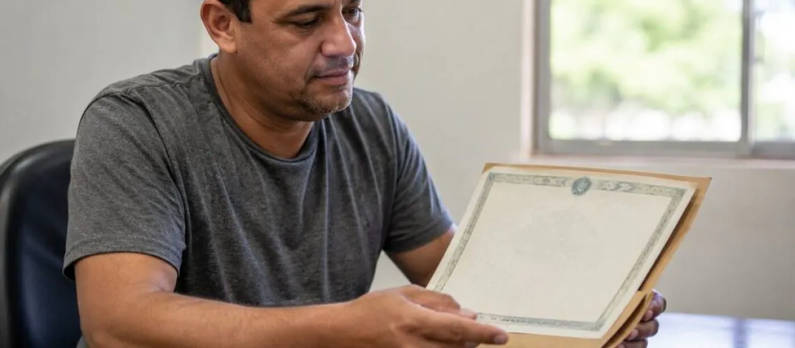 Homem consulta certidão relacionada ao reconhecimento de paternidade