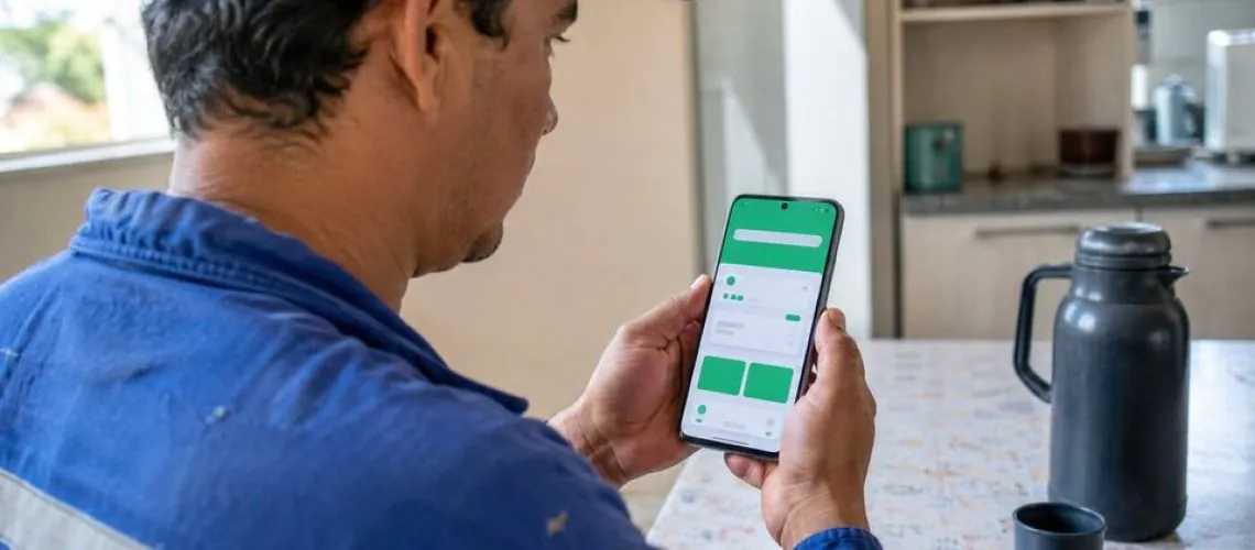 Trabalhador consultando o saldo do FGTS em aplicativo de celular
